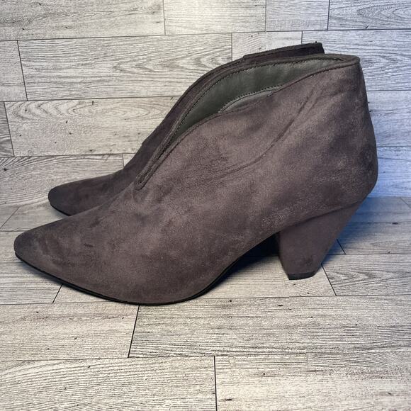 Suede Grey Womens Size 10 Grey Cone Heel Bootie Pointed Front Bootie Slip On - Picture 1 of 7
